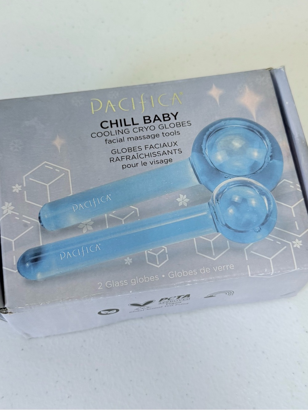 Pacifica Chill Baby Cryo Globes - Light Blue Glass Facial Massagers